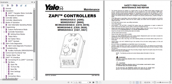 Yale Class 3 Electric Motor Hand Trucks D819 MCW025E MCW030E MCW040E Service Manual 1