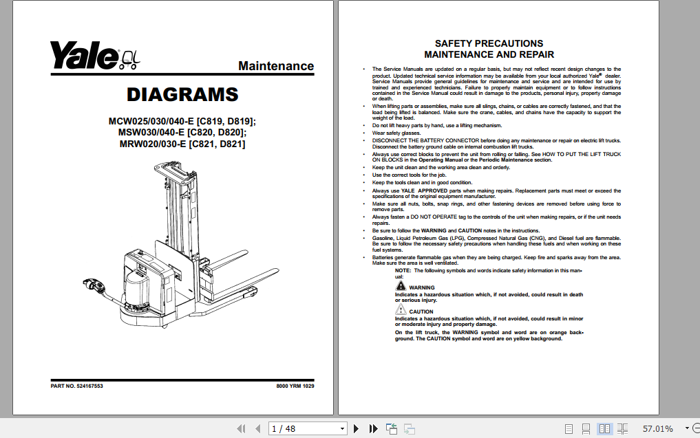 Yale Class 3 Electric Motor Hand Trucks D819 MCW025E MCW030E MCW040E Service Manual 2