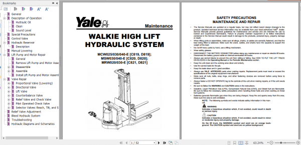 Yale Class 3 Electric Motor Hand Trucks D819 MCW025E MCW030E MCW040E Service Manual 3