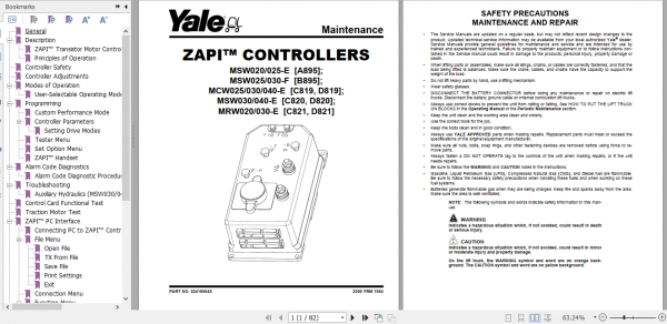 Yale Class 3 Electric Motor Hand Trucks D820 D821 MRW020E MRW030E D820 MSW040 E Service Manual 1