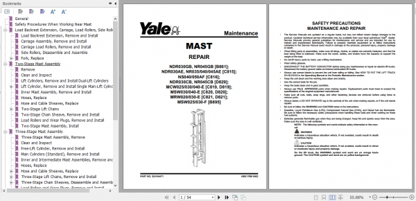 Yale Class 3 Electric Motor Hand Trucks D820 D821 MRW020E MRW030E D820 MSW040 E Service Manual 3