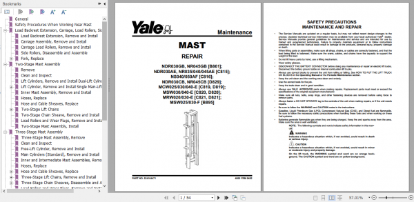 Yale Class 3 Electric Motor Hand Trucks D821 D821 MRW020E MRW030E D820 MSW040 E Service Manual 2