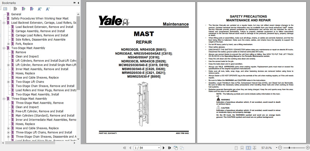 Yale Class 3 Electric Motor Hand Trucks D821 D821 MRW020E MRW030E D820 MSW040 E Service Manual 2
