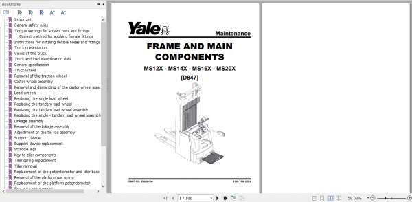 Yale Class 3 Electric Motor Hand Trucks D847 MS12X MS14X MS16X MS20X Service Manual 1