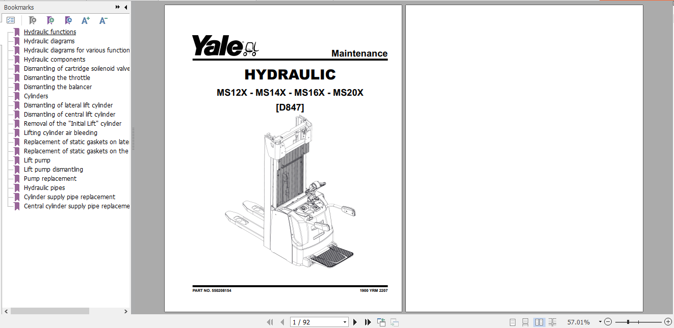 Yale Class 3 Electric Motor Hand Trucks D847 MS12X MS14X MS16X MS20X Service Manual 2