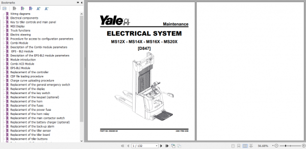 Yale Class 3 Electric Motor Hand Trucks D847 MS12X MS14X MS16X MS20X Service Manual 4