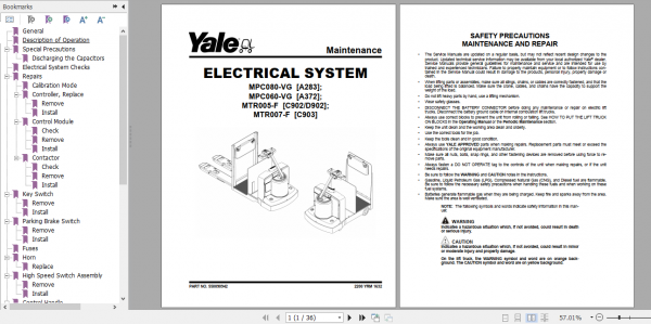 Yale Class 3 Electric Motor Hand Trucks D902 MTR005 F Service Manual 1