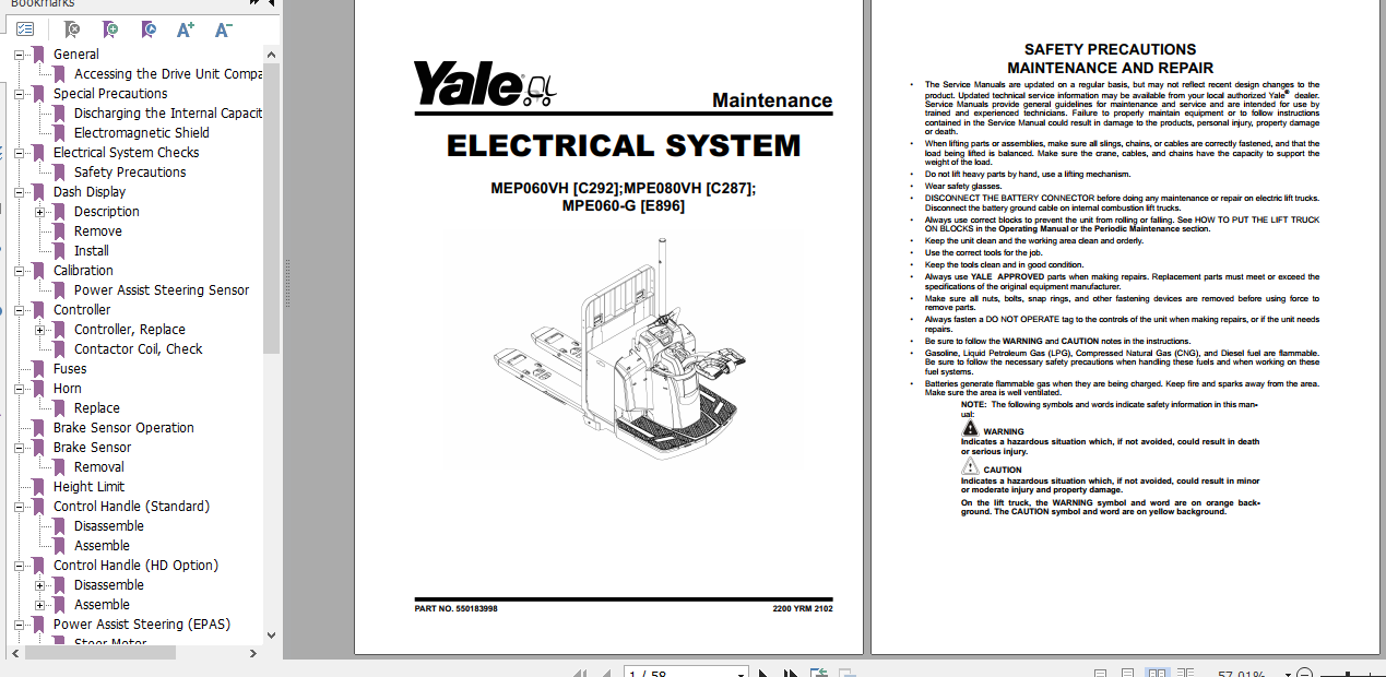 Yale Class 3 Electric Motor Hand Trucks E896 MPE060 G Service Manual 2