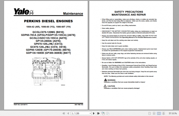 Yale Class 4 Internal Combustion Engine Trucks A879 GC GDC GLC135 155CA Service Manual 1