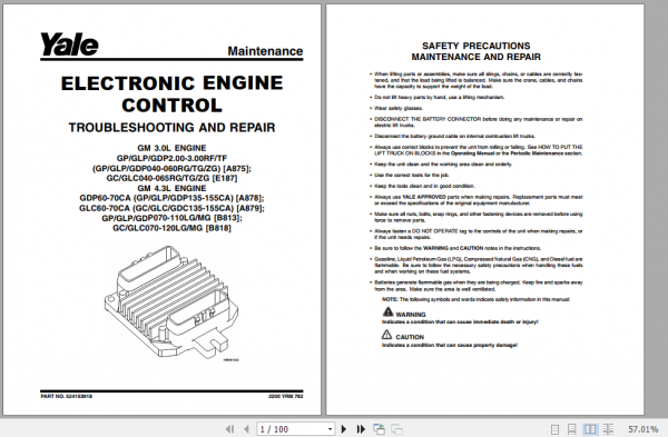 Yale Class 4 Internal Combustion Engine Trucks A879 GC GDC GLC135 155CA Service Manual 2