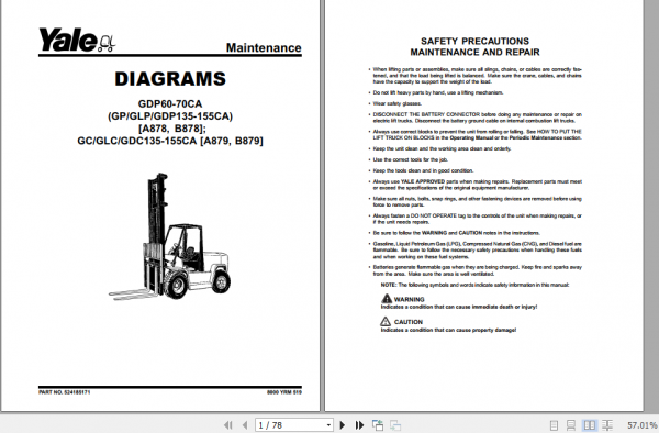Yale Class 4 Internal Combustion Engine Trucks A879 GC GDC GLC135 155CA Service Manual 3
