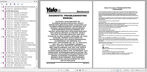 Yale Class 4 Internal Combustion Engine Trucks A910 GLC20VX GLC25VX GLC30VX GLC35VX Service Manual 1