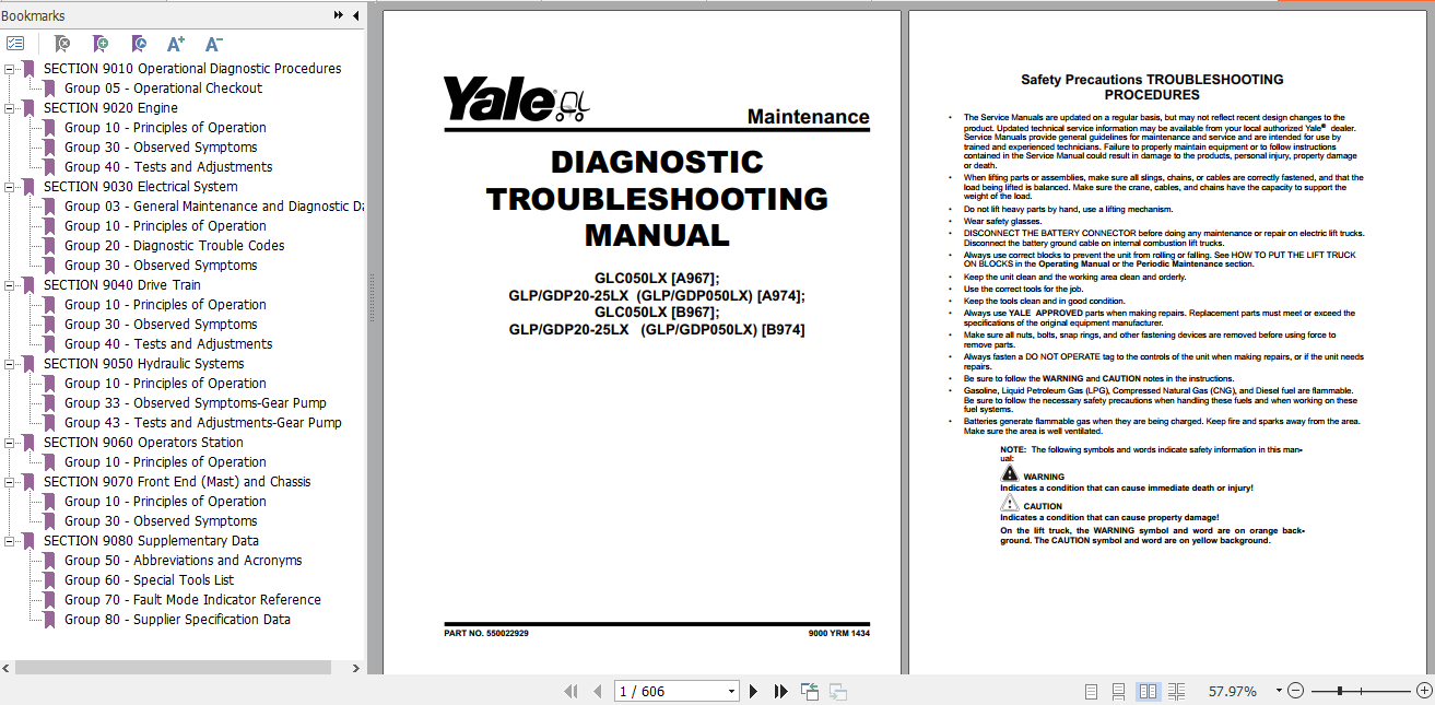 Yale Class 4 Internal Combustion Engine Trucks A967 GLC050LX Service Manual 2
