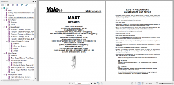 Yale Class 4 Internal Combustion Engine Trucks B809 GCGLC030 040AF Service Manual 2
