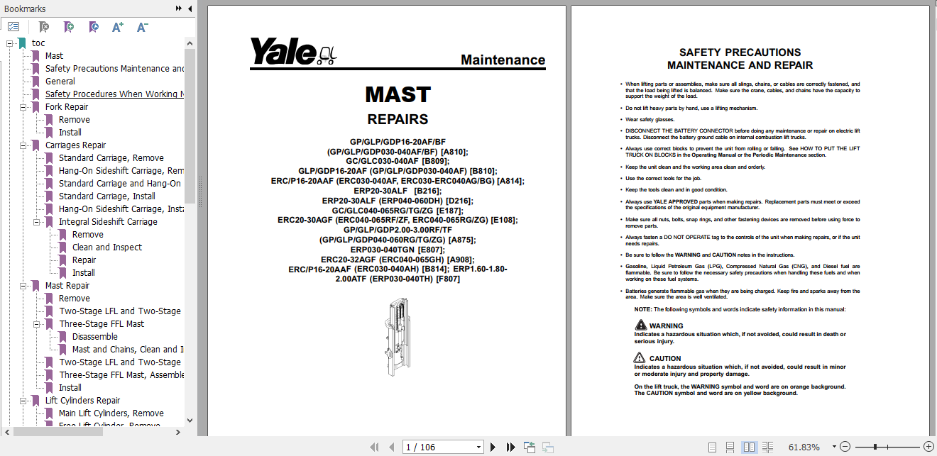 Yale Class 4 Internal Combustion Engine Trucks B809 GCGLC030 040AF Service Manual 2