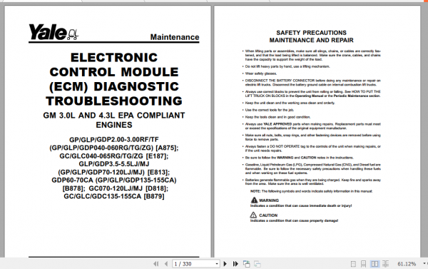 Yale Class 4 Internal Combustion Engine Trucks B879 GCGDCGLC135 155CA Service Manual 1