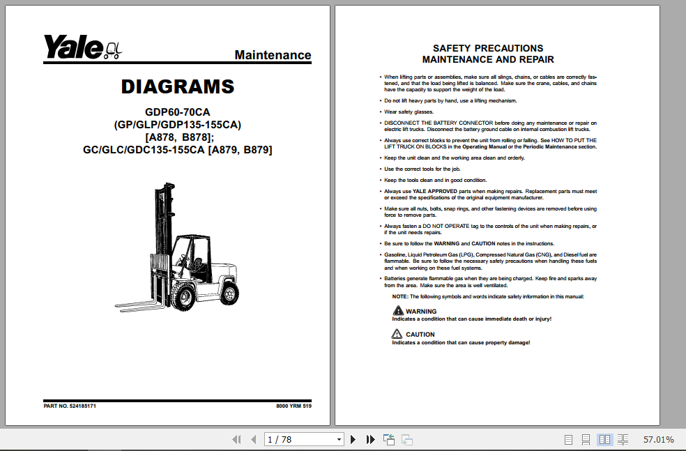 Yale Class 4 Internal Combustion Engine Trucks B879 GCGDCGLC135 155CA Service Manual 2