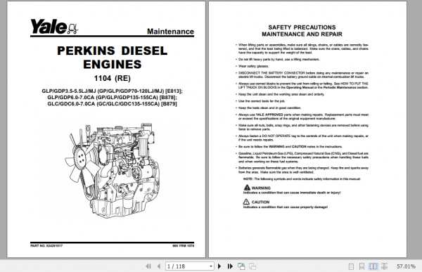 Yale Class 4 Internal Combustion Engine Trucks B879 GCGDCGLC135 155CA Service Manual 3