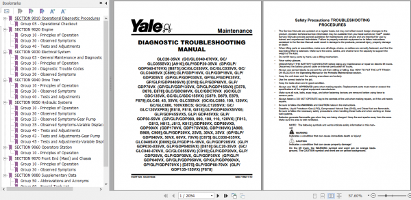 Yale Class 4 Internal Combustion Engine Trucks B910 GCGLC040 070VX GCGLC55SVX Service Manual 1