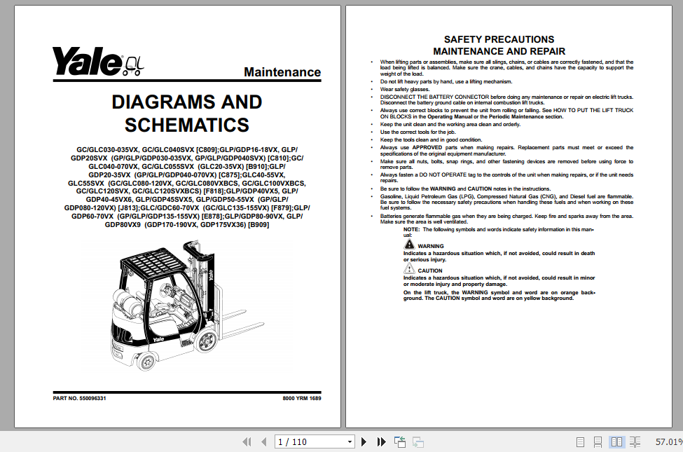 Yale Class 4 Internal Combustion Engine Trucks B910 GCGLC040 070VX GCGLC55SVX Service Manual 2