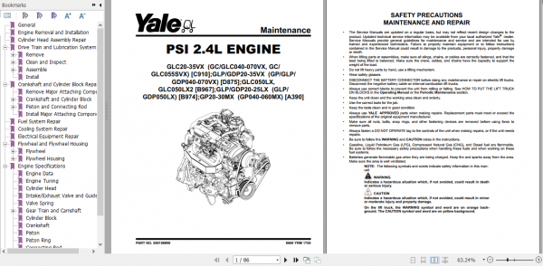 Yale Class 4 Internal Combustion Engine Trucks B967 GLC050LX GLC050LX2 Service Manual 2