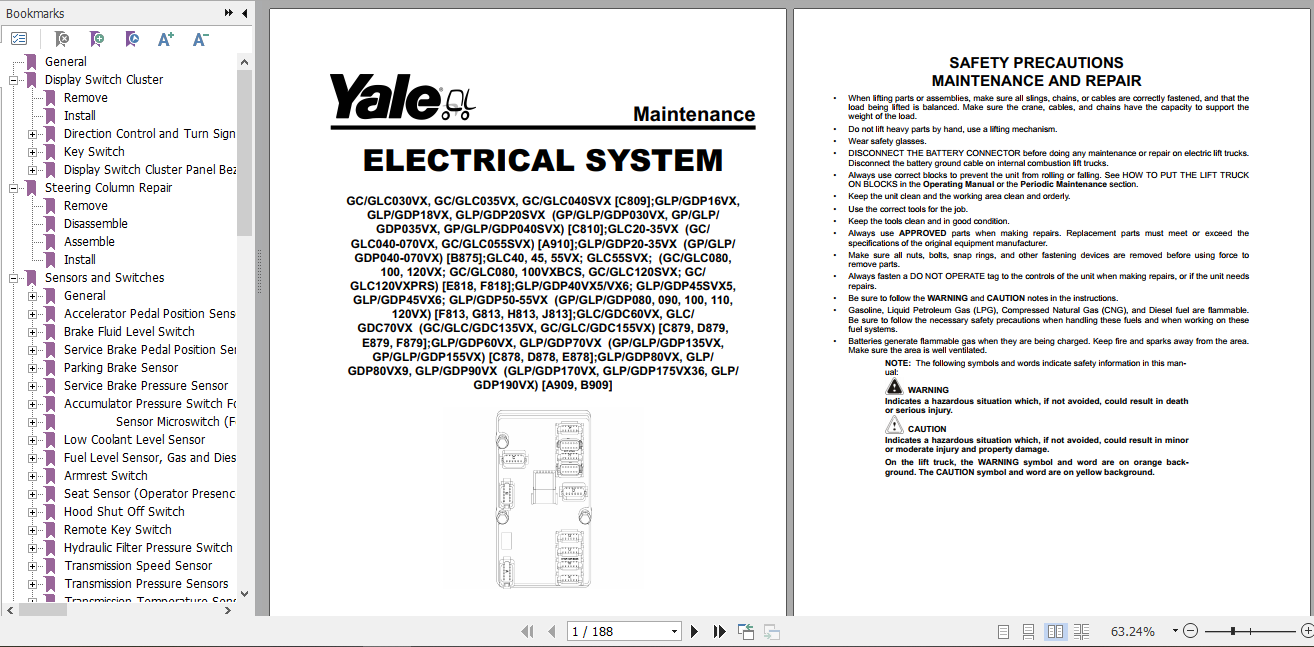 Yale Class 4 Internal Combustion Engine Trucks C809 GCGLC 030 040 VXSVX Service Manual 2