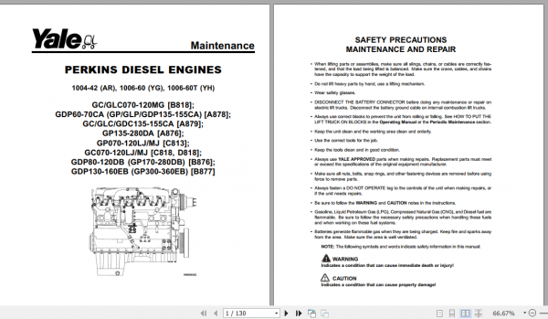 Yale Class 4 Internal Combustion Engine Trucks C818 GCGLCGDC070 120MJ GCGLCGDC080 120LJMJBCS Service Manual 2