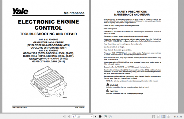 Yale Class 4 Internal Combustion Engine Trucks C818 GCGLCGDC070 120MJ GCGLCGDC080 120LJMJBCS Service Manual 3