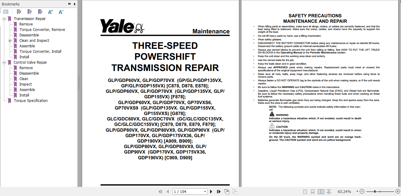 Yale Class 4 Internal Combustion Engine Trucks C879 GC135VX GDC135VX GLC135VX GC155VX GDC155VX GLC155VX Service Manual 2
