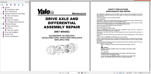Yale Class 4 Internal Combustion Engine Trucks C879 GC135VX GDC135VX GLC135VX GC155VX GDC155VX GLC155VX Service Manual 3