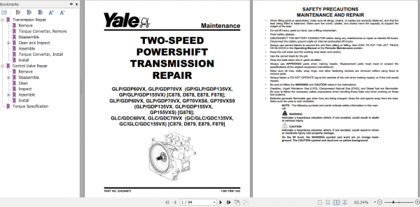 Yale Class 4 Internal Combustion Engine Trucks C879 GC135VX GDC135VX GLC135VX GC155VX GDC155VX GLC155VX Service Manual 4