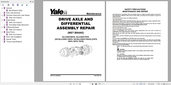 Yale Class 4 Internal Combustion Engine Trucks C879 GLCGDC60VX GLCGDC70VX Europe Service Manual 3