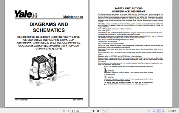 Yale Class 4 Internal Combustion Engine Trucks C910 GCGLC040VX GCGLC050VX GCGLC055SVX GCGLC60VX GCGLC070VX Service Manual 1