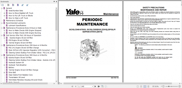 Yale Class 4 Internal Combustion Engine Trucks C910 GCGLC040VX GCGLC050VX GCGLC055SVX GCGLC60VX GCGLC070VX Service Manual 3