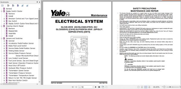 Yale Class 4 Internal Combustion Engine Trucks C910 GCGLC040VX GCGLC050VX GCGLC055SVX GCGLC60VX GCGLC070VX Service Manual 4