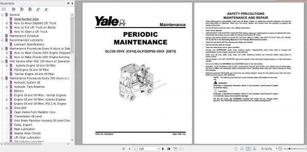 Yale Class 4 Internal Combustion Engine Trucks C910 GLC20VX GLC25VX GLC30VX GLC35VX Europe Service Manual 1