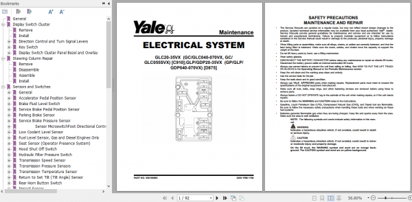 Yale Class 4 Internal Combustion Engine Trucks C910 GLC20VX GLC25VX GLC30VX GLC35VX Europe Service Manual 5