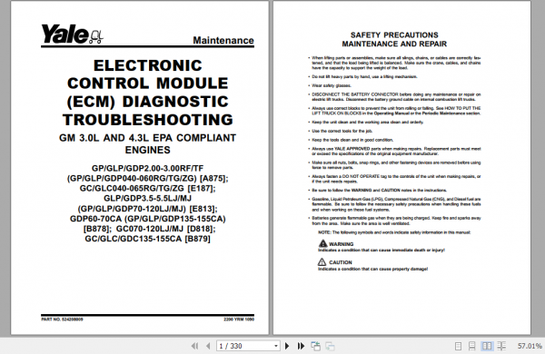 Yale Class 4 Internal Combustion Engine Trucks D818 GCGDCGLC070080LJLJ BCS GCGDCGLC100120MJMJ BCS Service Manual 3