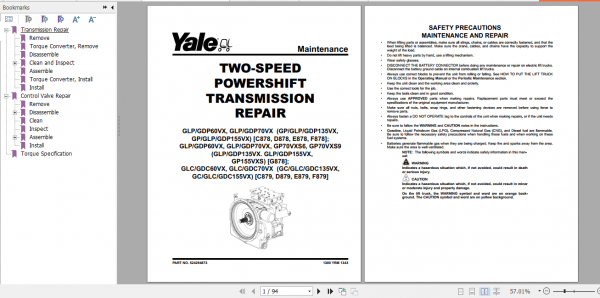 Yale Class 4 Internal Combustion Engine Trucks D879 GCGLCGDC135VX GCGLCGDC155VX Service Manual 2