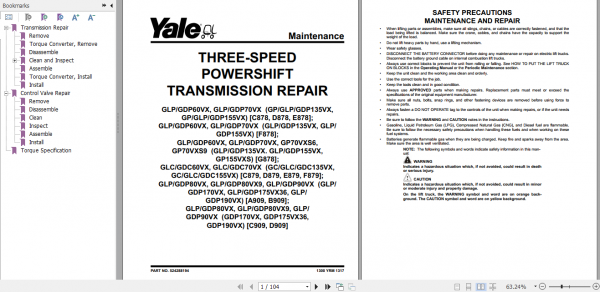 Yale Class 4 Internal Combustion Engine Trucks D879 GLCGDC60VX GLCGDC70VX Europe Service Manual 2