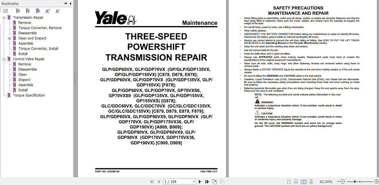 Yale Class 4 Internal Combustion Engine Trucks D879 GLCGDC60VX GLCGDC70VX Europe Service Manual 2