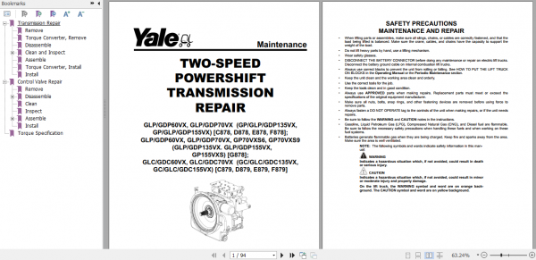 Yale Class 4 Internal Combustion Engine Trucks D879 GLCGDC60VX GLCGDC70VX Europe Service Manual 3