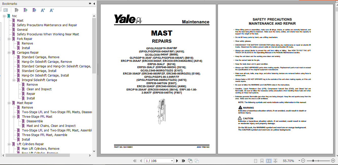 Yale Class 4 Internal Combustion Engine Trucks E187 GCGLC040 050RG Service Manual 2