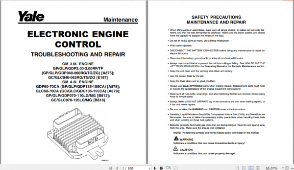 Yale Class 4 Internal Combustion Engine Trucks E187 GCGLC040 050RG Service Manual 4