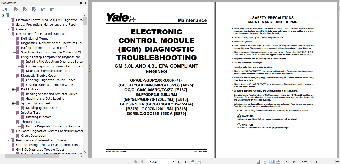Yale Class 4 Internal Combustion Engine Trucks E187 GCGLC050 065TG Service Manual 2