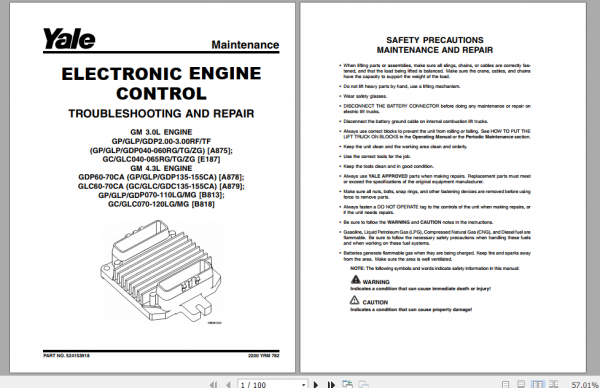 Yale Class 4 Internal Combustion Engine Trucks E187 GCGLC050 065TG Service Manual 3