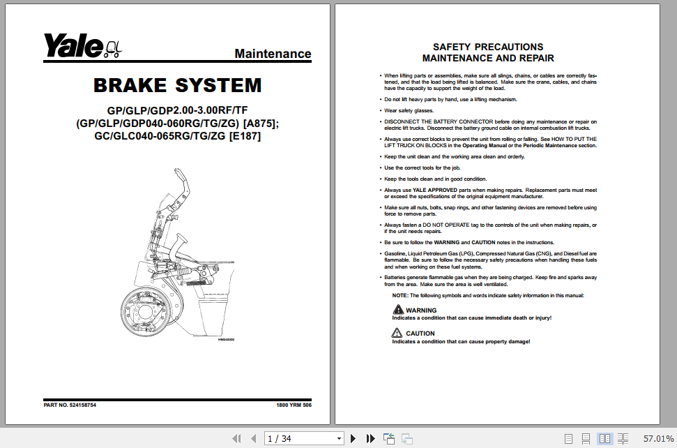 Yale Class 4 Internal Combustion Engine Trucks E187 GCGLC060 065ZG Service Manual 1