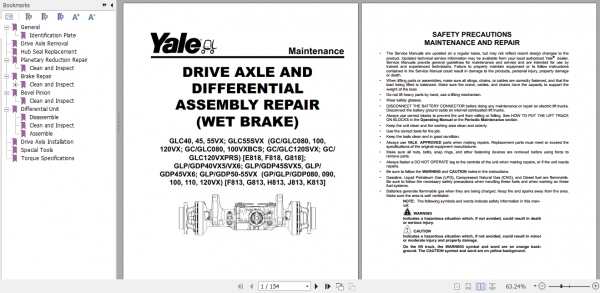 Yale Class 4 Internal Combustion Engine Trucks E818 GCGLC080 100 120VX GCGLC080 100VXBCS GC120SVX GCGLC120V Service Manual 1