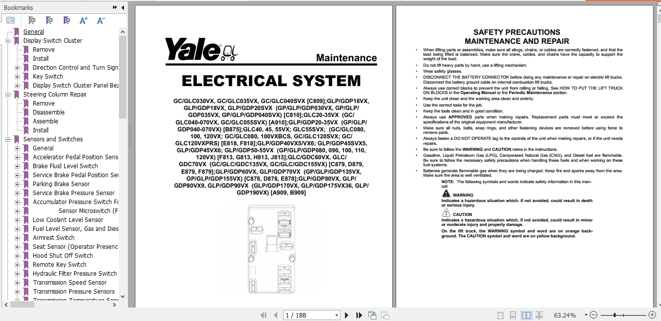Yale Class 4 Internal Combustion Engine Trucks E818 GCGLC080 100 120VX GCGLC080 100VXBCS GC120SVX GCGLC120V Service Manual 2