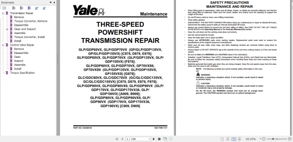 Yale Class 4 Internal Combustion Engine Trucks E879 GCGLCGDC135VX 155VX Service Manual 1